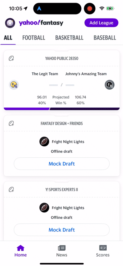 Animated image showing how to edit the team order in the Yahoo Fantasy app.